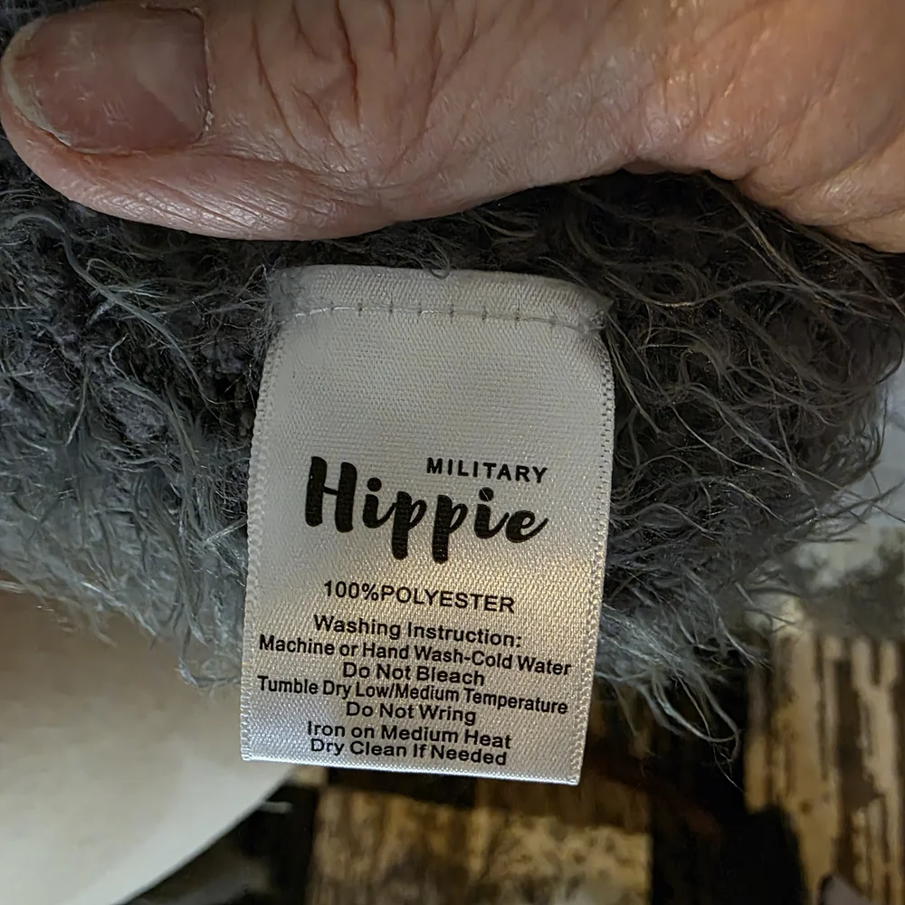 Military Hippie Gray Shaggy‎ Hooded Cardigan Sweater Fuzzy Boho Jacket L/XL